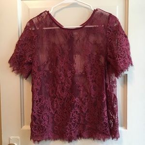 Deep Berry Red Lace top with button back detail